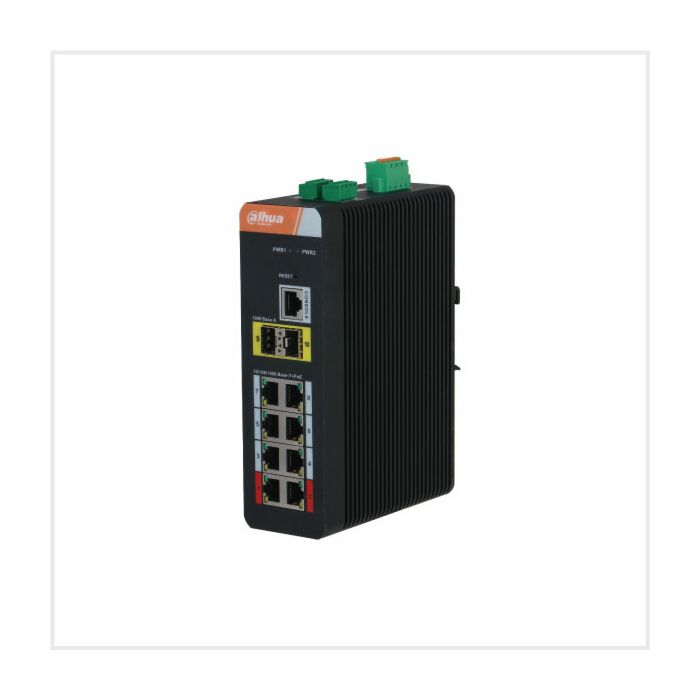 Dahua 10-Port Managed Industrial Gigabit Switch with 8-Port PoE (V2.0), DH-PFS4210-8GT-DP-V2