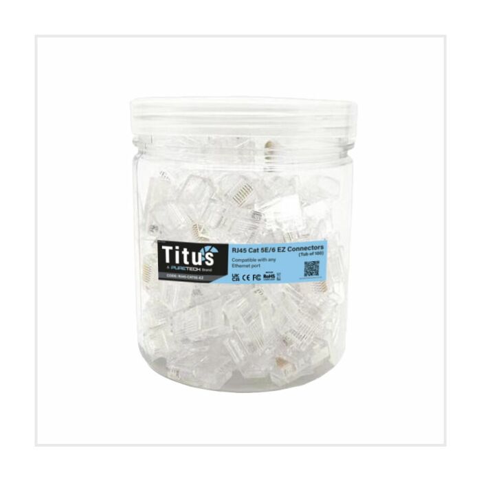Titus RJ45 Cat5e/6 EZ Connector (Tub of 100), RJ45-CAT5E-EZ